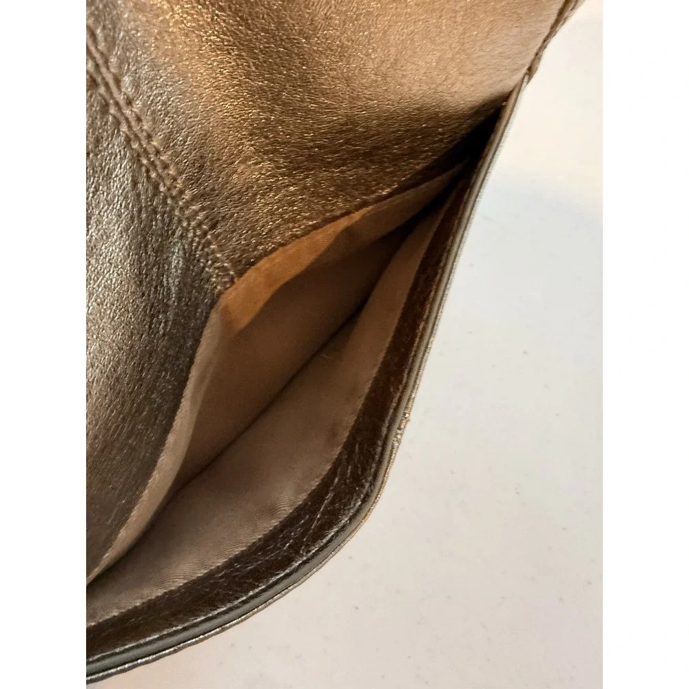 The Sak Metallic Pewter Leather Crossbody Bag Boho Charm Antiqued Brass Hardware